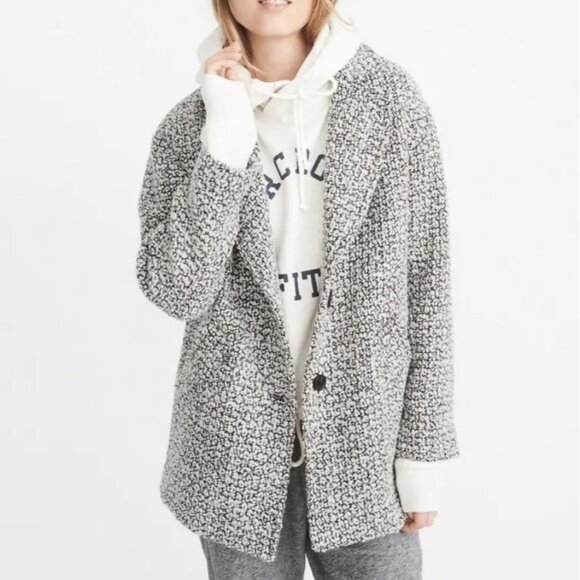 Abercrombie Fitch Boucle Wool Blend Jacket Boyfriend Coat Minimal Quiet Lux XL - Picture 1 of 16